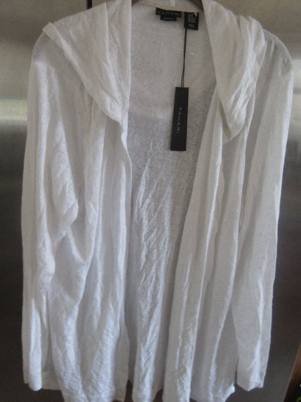 Tahari Long Sleeve Linen Open Cardigan Hoodie 2X white new nwt